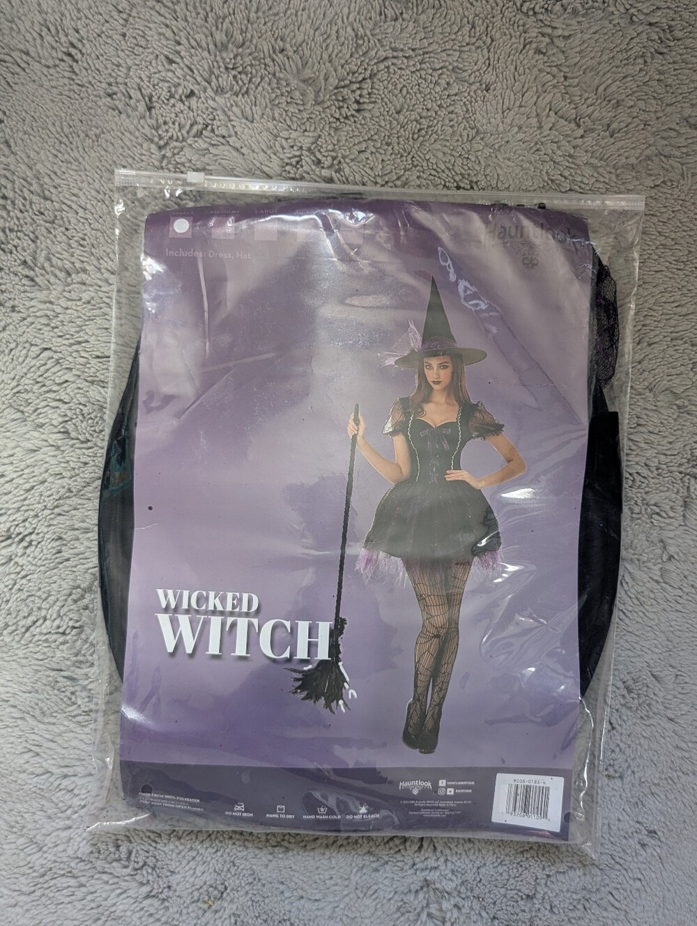 Hauntlook Wicked Witch Halloween Costume Dress & Hat Purple Black | Small